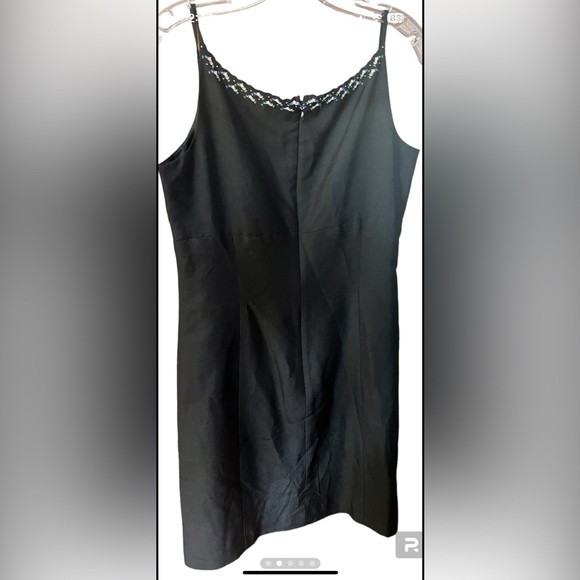 Ann Taylor silk size 8 black dress with embroidered scalloped top. - Picture 2 of 5